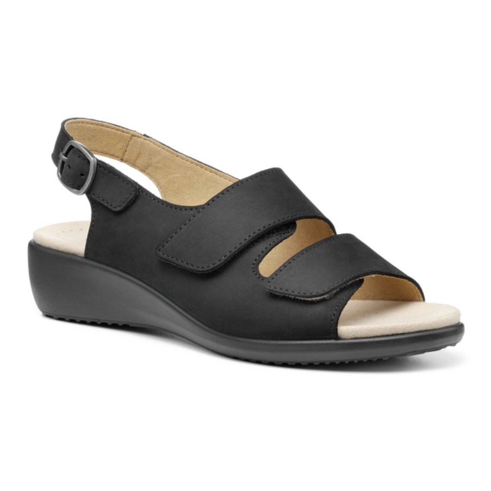 New Hotter "Easy II" Black adjustable wedge sandals